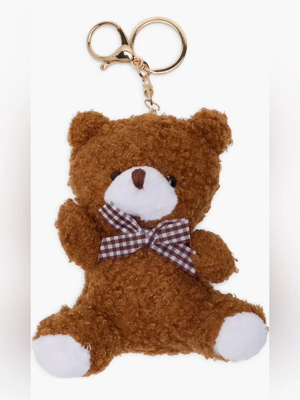 Teddy Bear Plush Bag Charm & Keychain | Brown Gingham Bow | 5” NWT 🧸✨